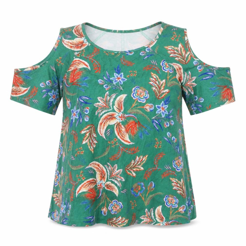 NEXT Womens Green Geometric Viscose Basic Blouse Size 8 Round Neck - Cold Shoulder