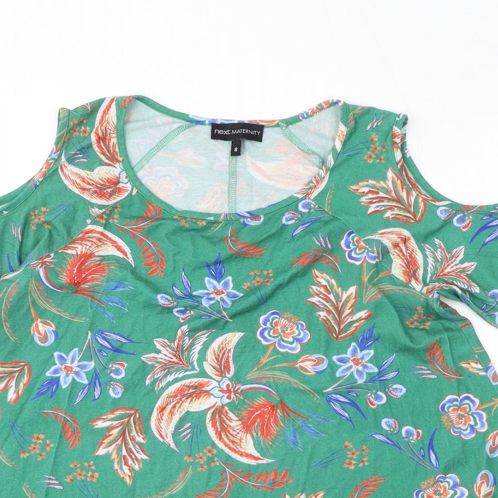 NEXT Womens Green Geometric Viscose Basic Blouse Size 8 Round Neck - Cold Shoulder