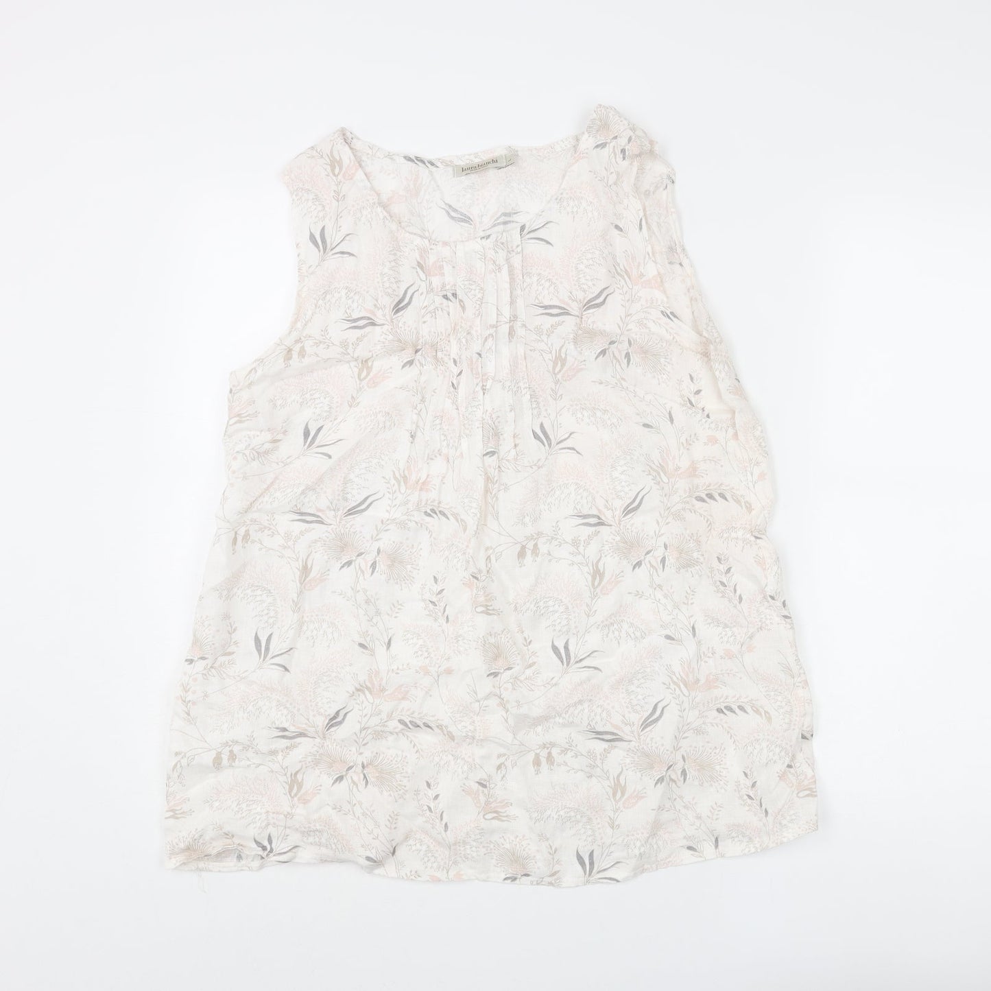 Laura Bianchi Womens Ivory Floral Polyester Basic Blouse Size L Round Neck