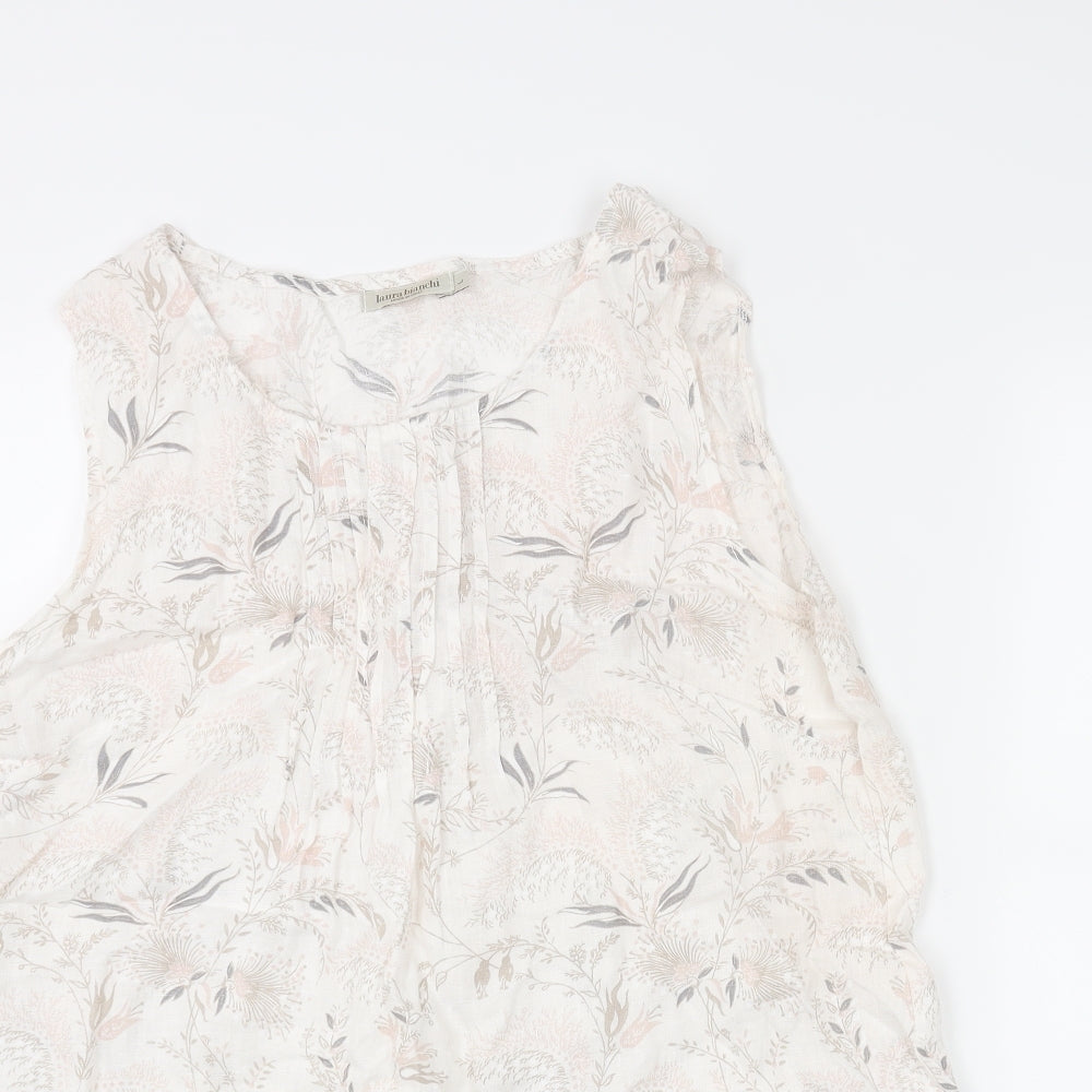 Laura Bianchi Womens Ivory Floral Polyester Basic Blouse Size L Round Neck