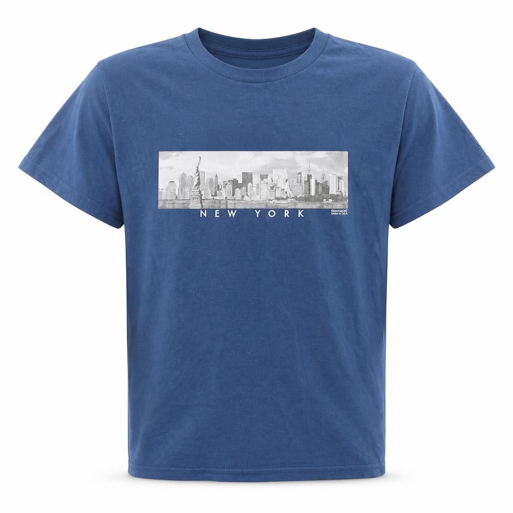 Delta Boys Blue Cotton Basic T-Shirt Size S Crew Neck Pullover - New York Skyline