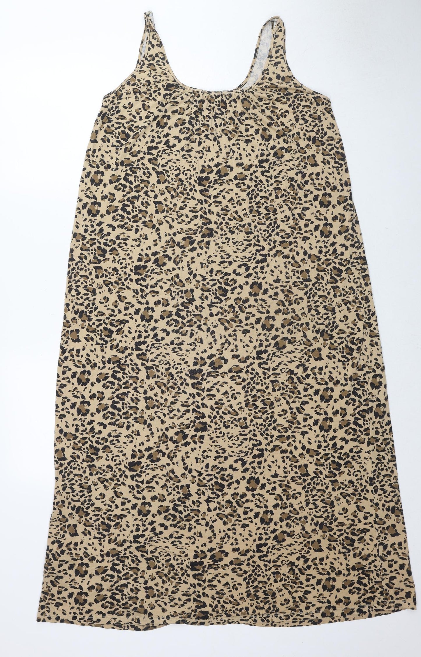 Marks and Spencer Womens Beige Animal Print Viscose A-Line Size 8 Round Neck Pullover - Leopard Print