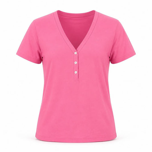 Geox Womens Pink Cotton Basic T-Shirt Size M V-Neck