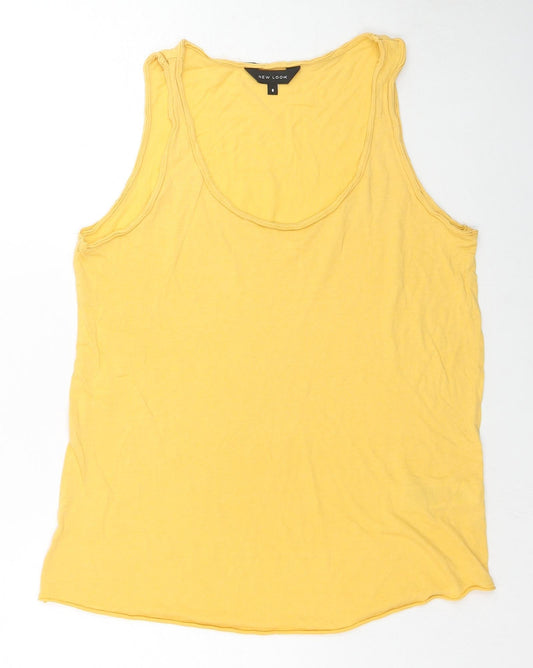 New Look Womens Yellow Cotton Basic Tank Size 8 Scoop Neck