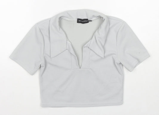 PRETTYLITTLETHING Womens Grey Polyester Cropped Polo Size 12 Collared - Ribbed