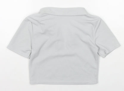PRETTYLITTLETHING Womens Grey Polyester Cropped Polo Size 12 Collared - Ribbed