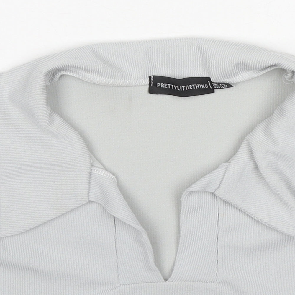 PRETTYLITTLETHING Womens Grey Polyester Cropped Polo Size 12 Collared - Ribbed