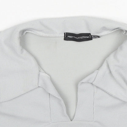 PRETTYLITTLETHING Womens Grey Polyester Cropped Polo Size 12 Collared - Ribbed