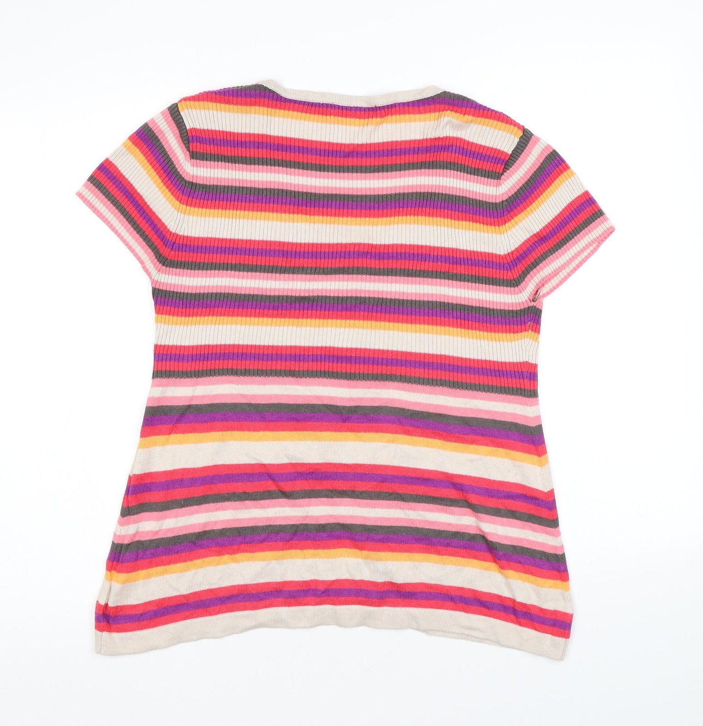 M&Co Womens Multicoloured Scoop Neck Striped Viscose Pullover Jumper Size L