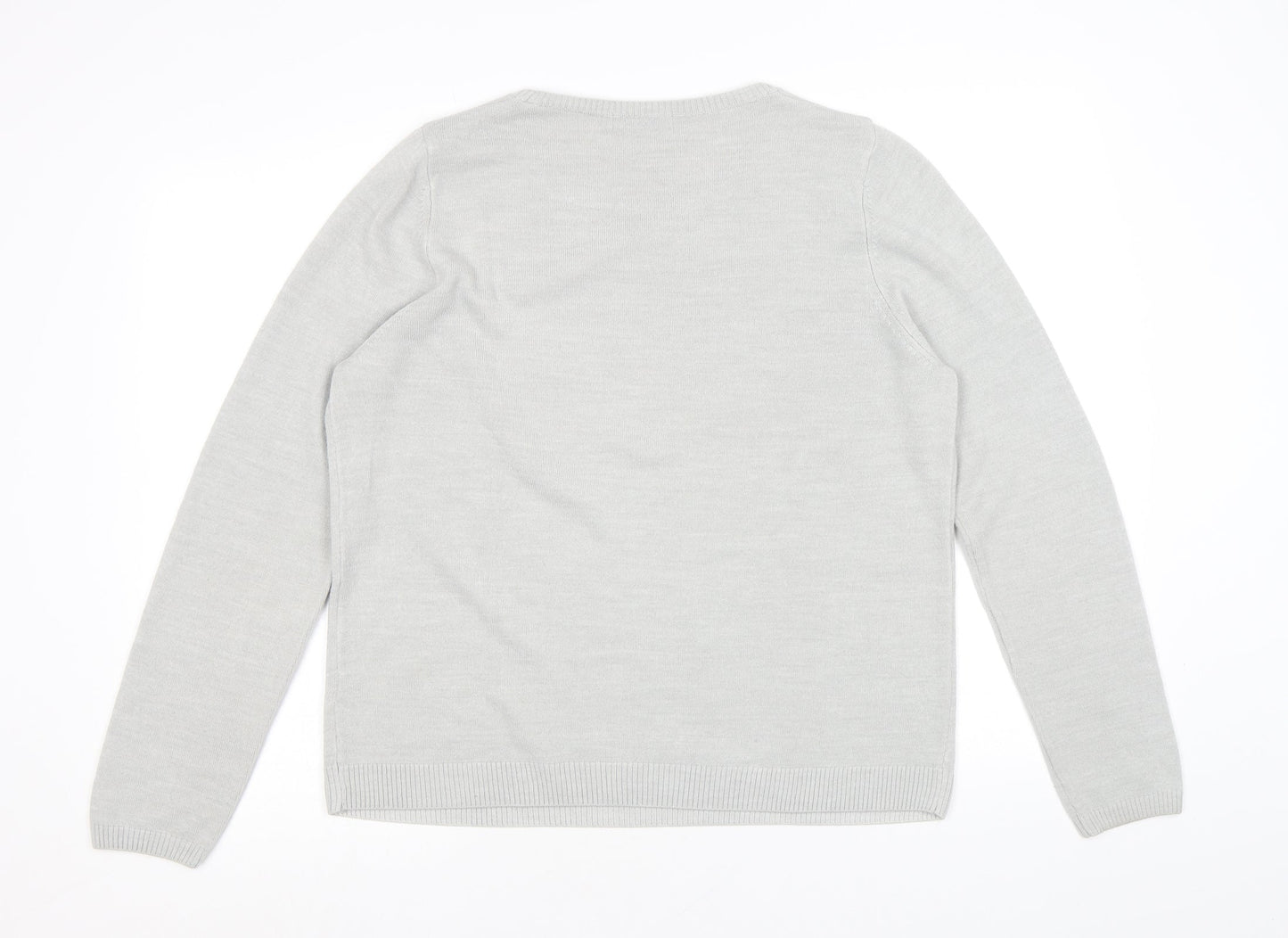 Classic Womens Grey Round Neck Acrylic Pullover Jumper Size 16