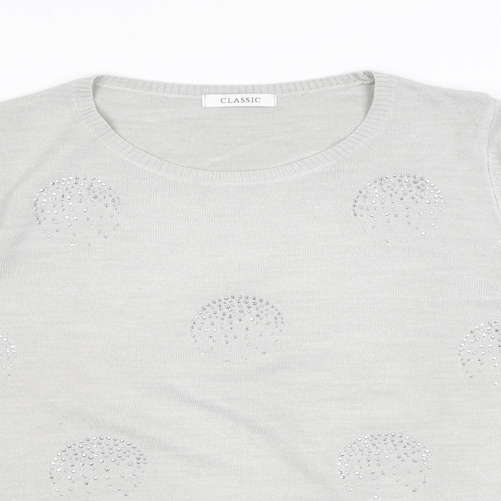 Classic Womens Grey Round Neck Acrylic Pullover Jumper Size 16