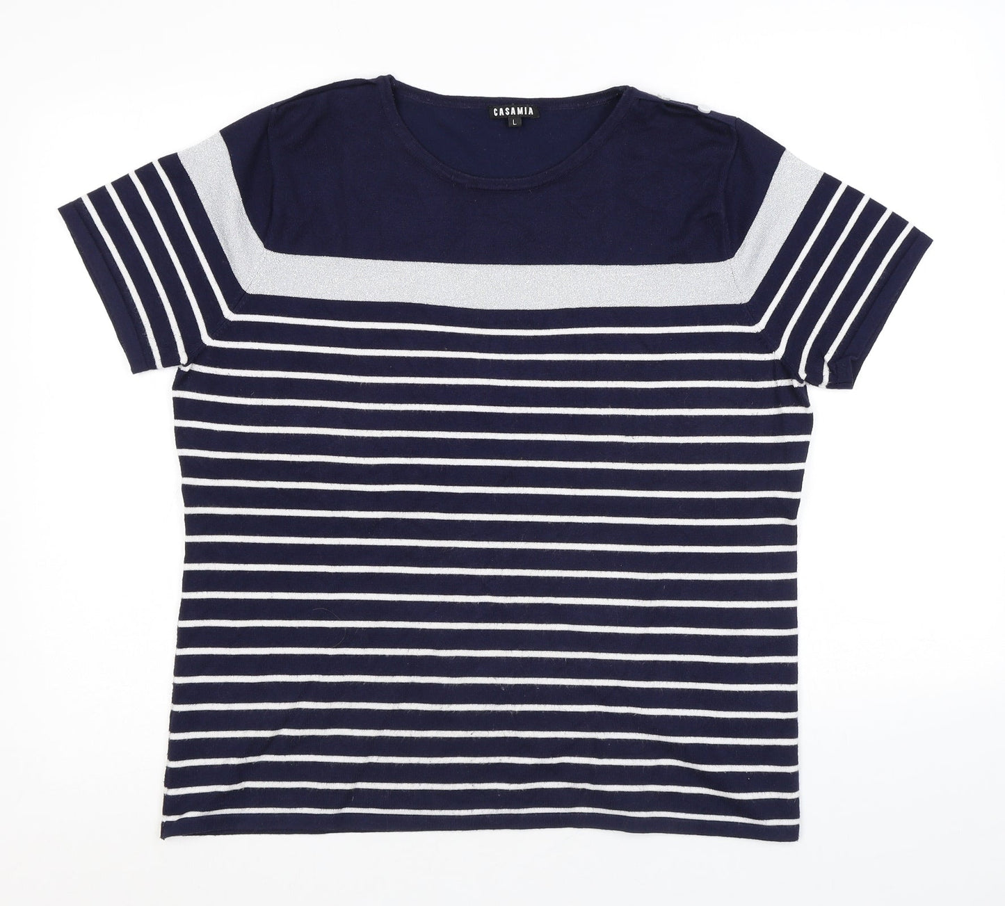Casamia Womens Blue Round Neck Striped Viscose Pullover Jumper Size L
