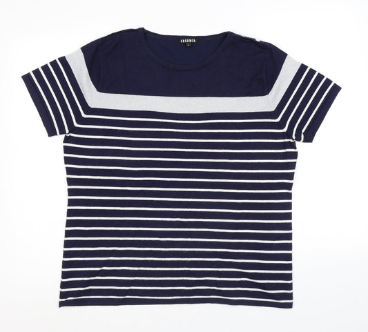 Casamia Womens Blue Round Neck Striped Viscose Pullover Jumper Size L