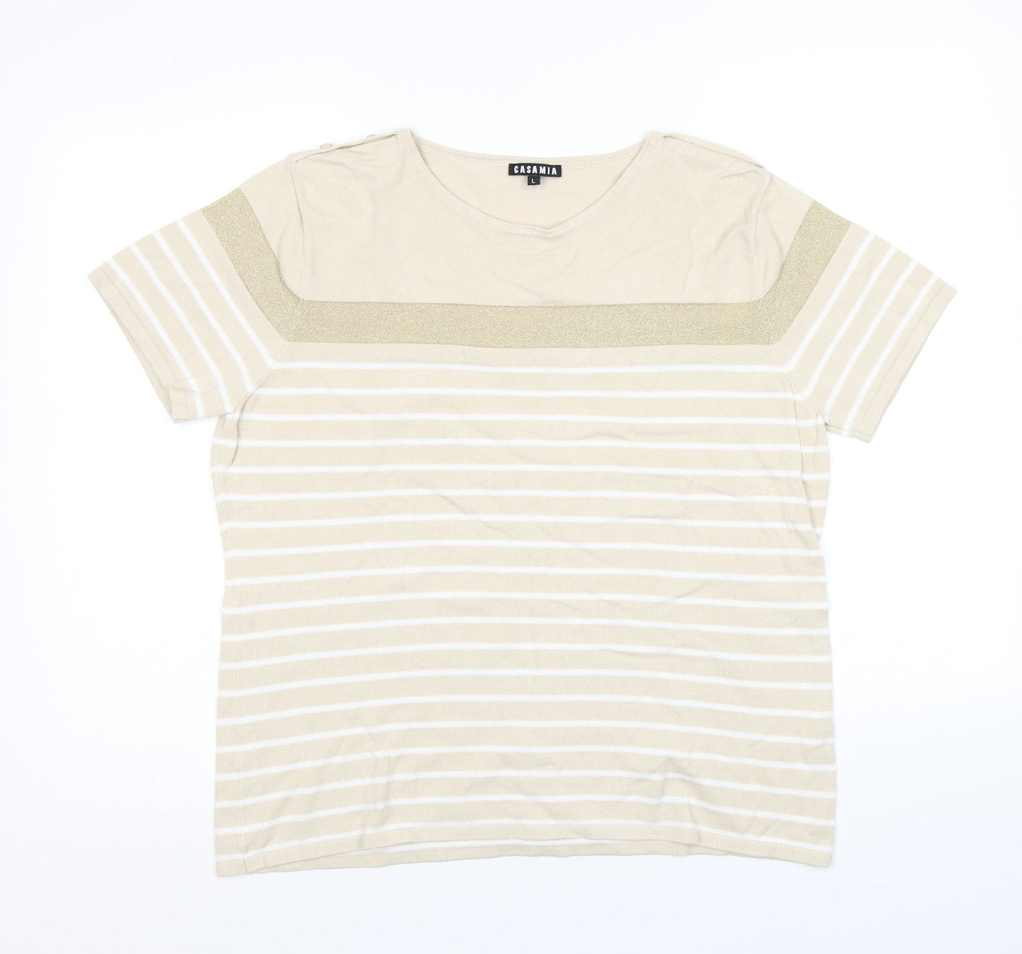 CASAMIA Womens Beige Round Neck Striped Viscose Pullover Jumper Size L