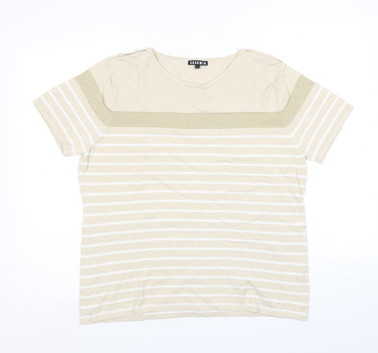 CASAMIA Womens Beige Round Neck Striped Viscose Pullover Jumper Size L