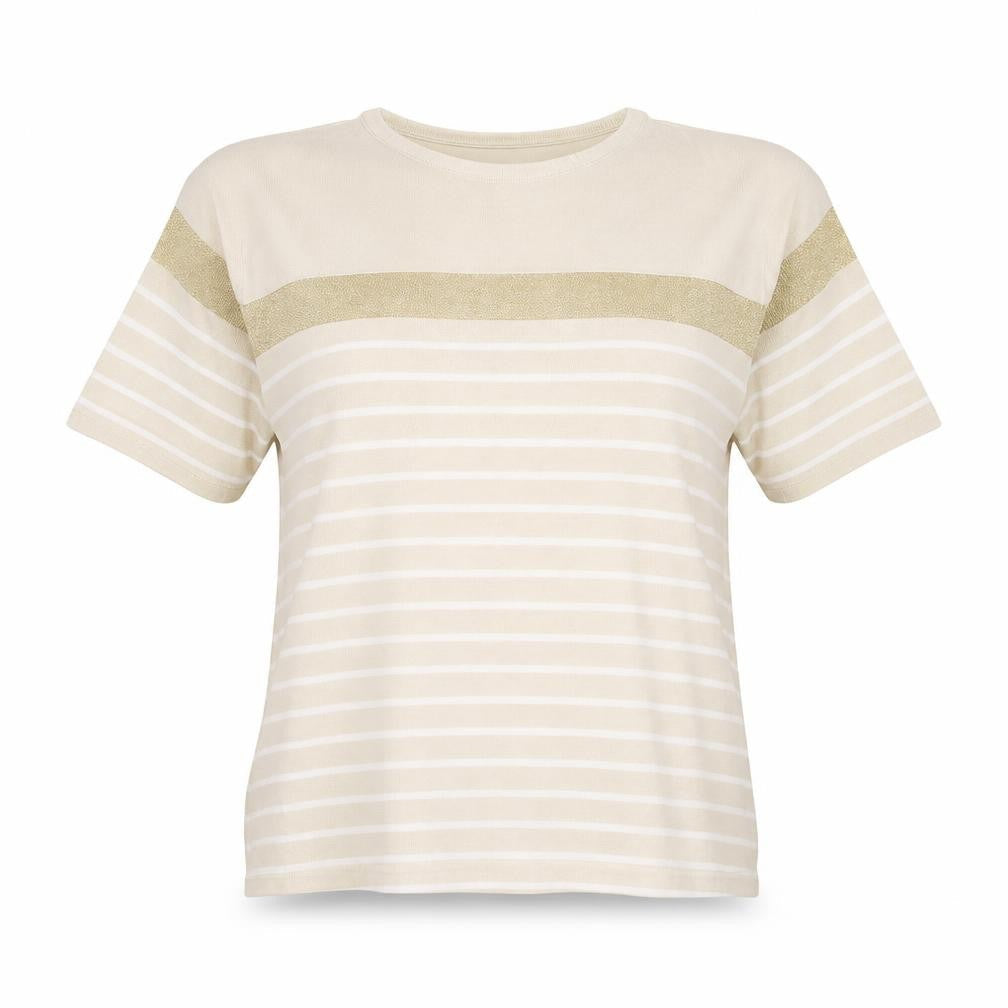 Casamia Womens Beige Round Neck Striped Viscose Pullover Jumper Size L