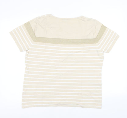 Casamia Womens Beige Round Neck Striped Viscose Pullover Jumper Size L