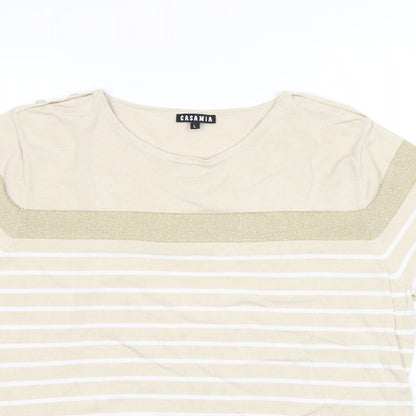 Casamia Womens Beige Round Neck Striped Viscose Pullover Jumper Size L