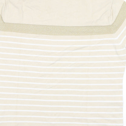Casamia Womens Beige Round Neck Striped Viscose Pullover Jumper Size L