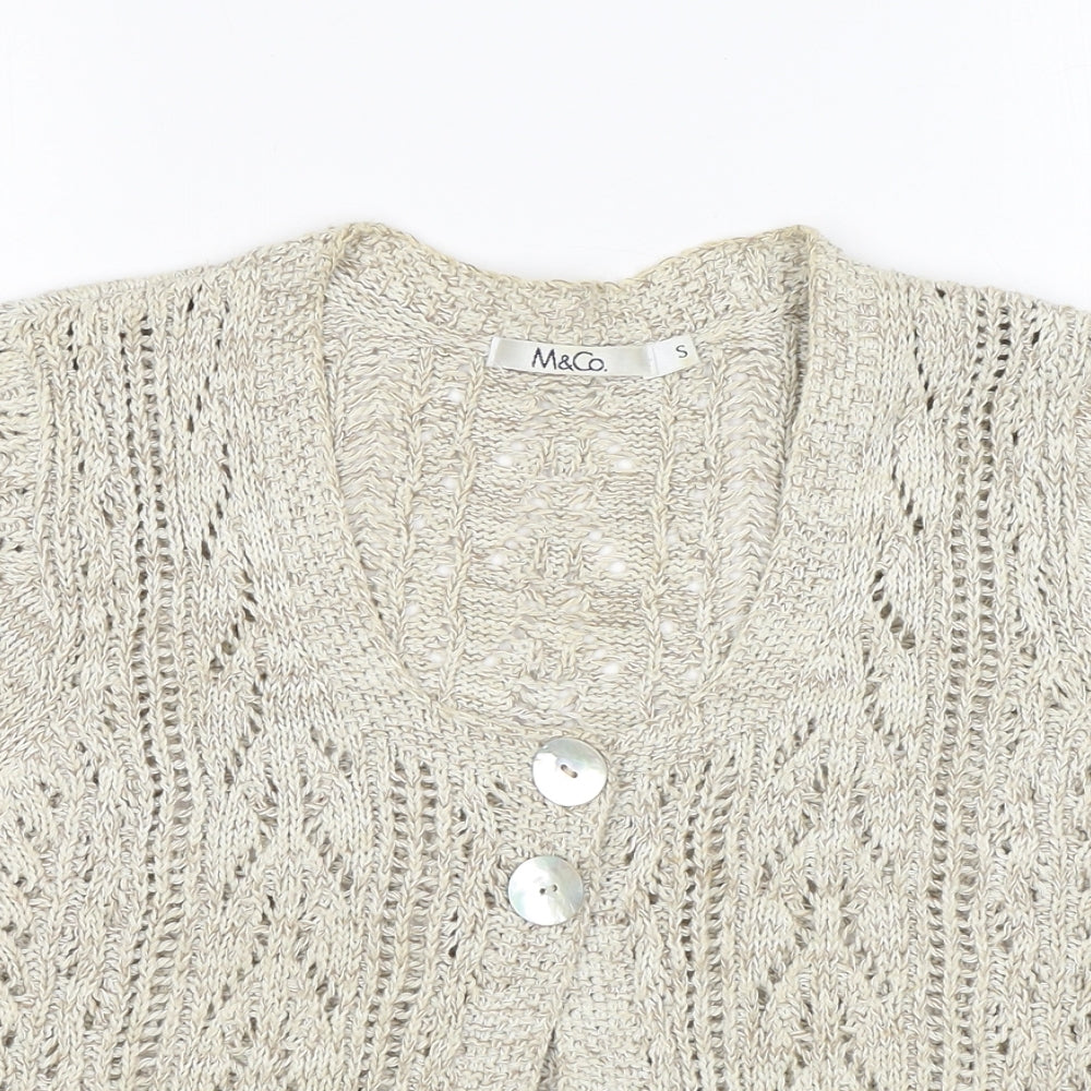 M&Co Womens Beige Round Neck Cotton Cardigan Jumper Size S Button