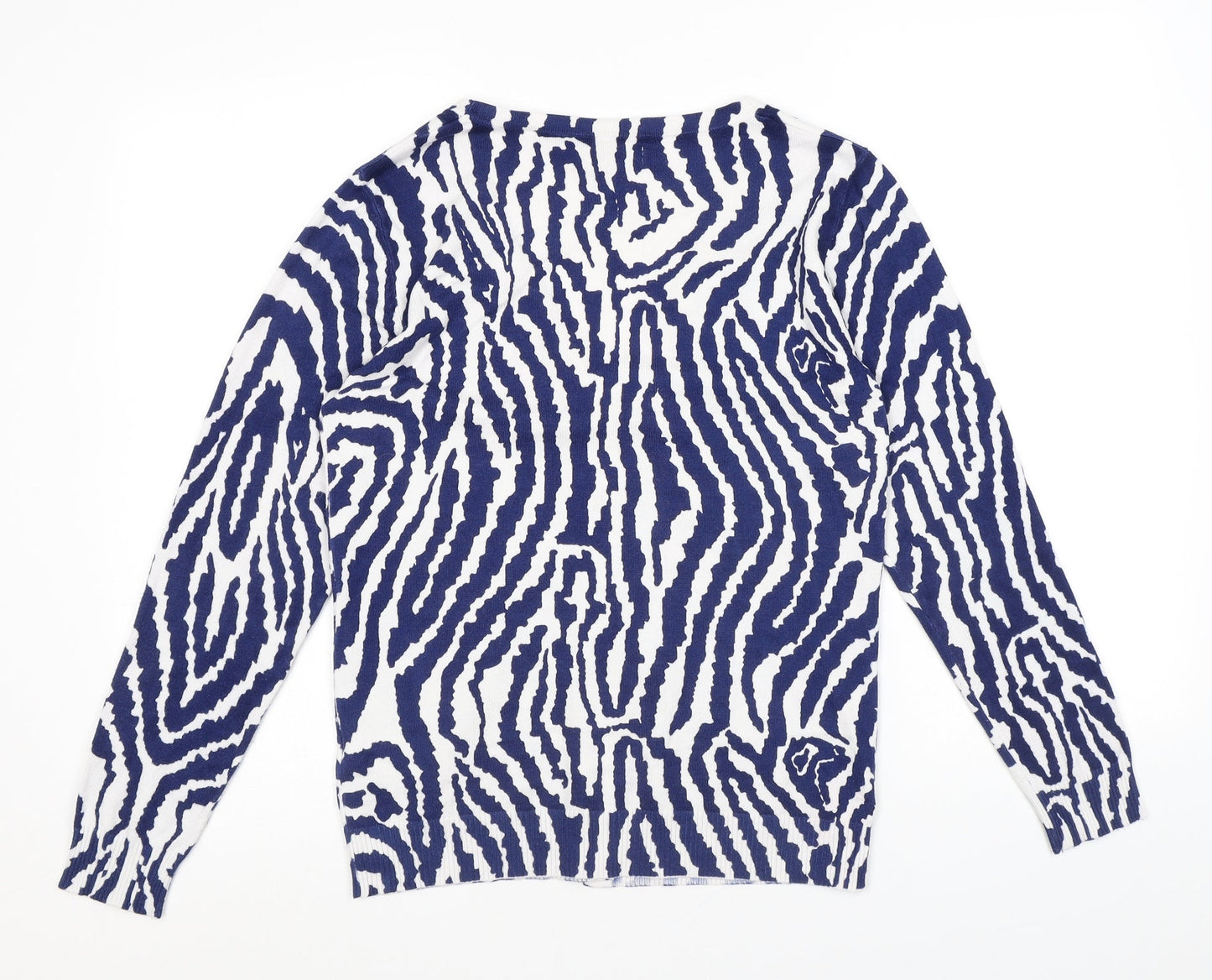 Damart Womens Blue V-Neck Geometric Viscose Cardigan Jumper Size 10 - Size 10-12