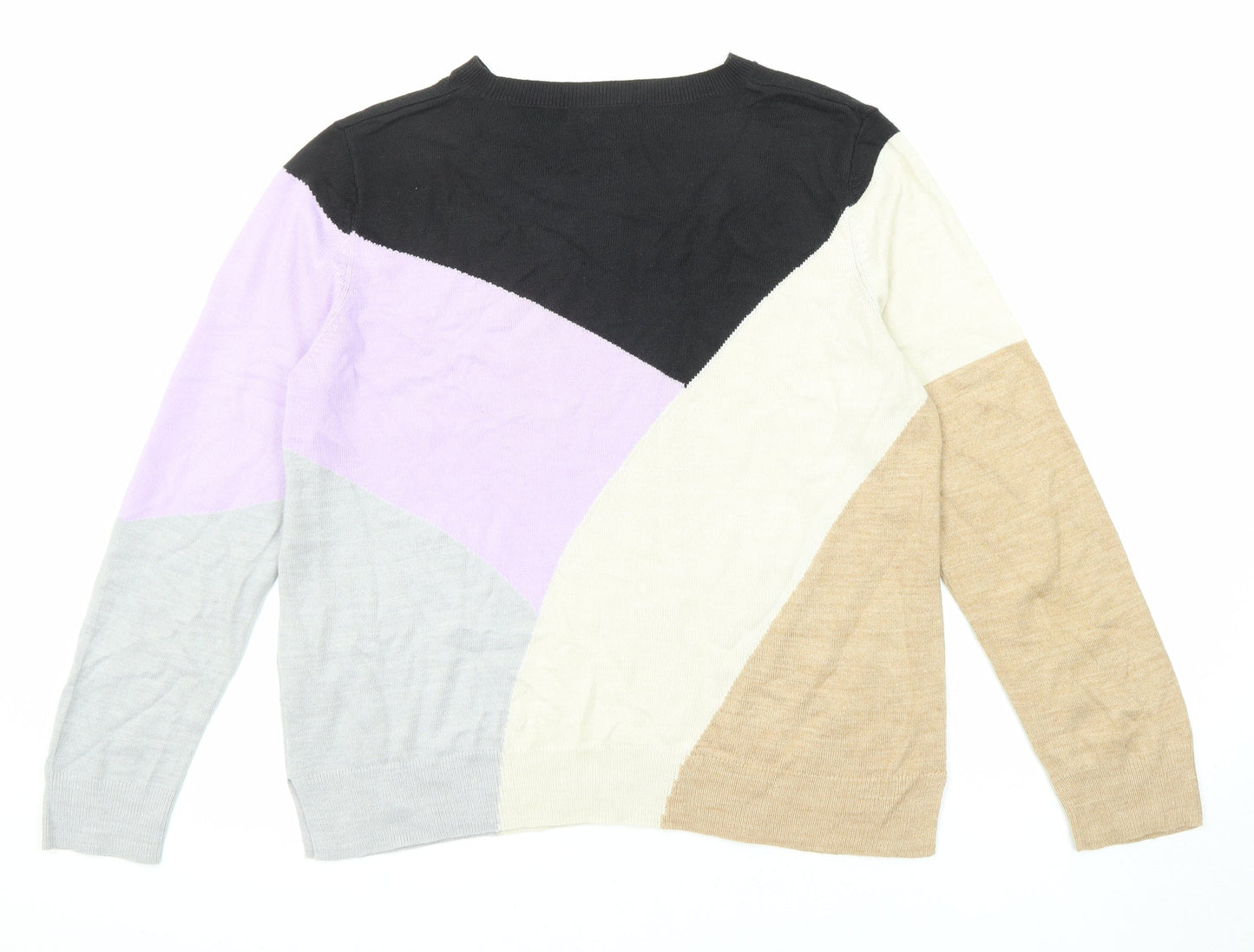 Marks and Spencer Womens Multicoloured Crew Neck Geometric Acrylic Pullover Jumper Size 16