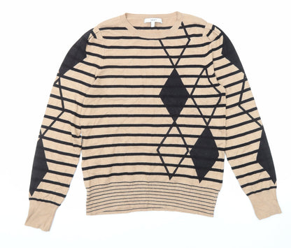 Next Womens Beige Crew Neck Striped Viscose Pullover Jumper Size S