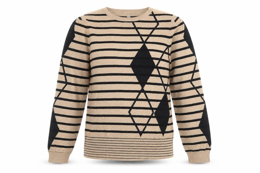 NEXT Womens Beige Crew Neck Striped Viscose Pullover Jumper Size S