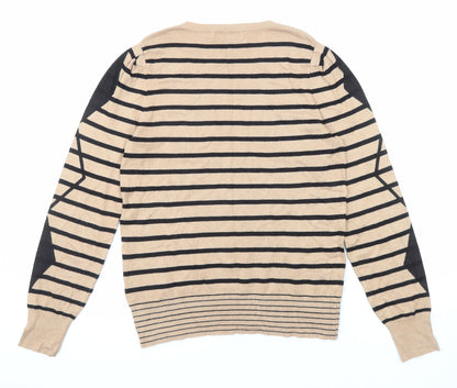 Next Womens Beige Crew Neck Striped Viscose Pullover Jumper Size S