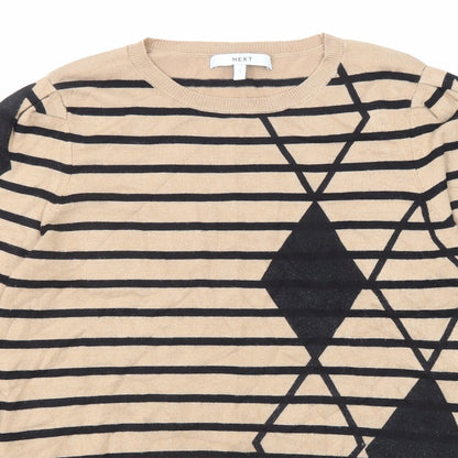 Next Womens Beige Crew Neck Striped Viscose Pullover Jumper Size S