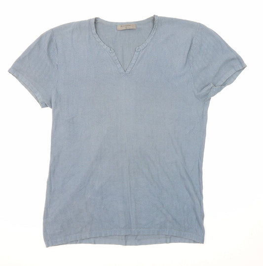 Giordano Mens Blue V-Neck Cotton Pullover Jumper Size L Short Sleeve