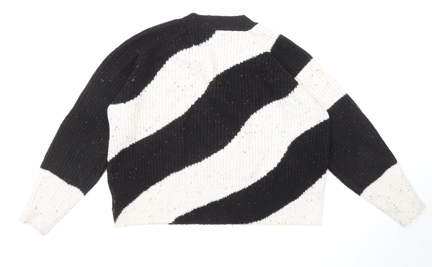 Marks and Spencer Womens Black Crew Neck Striped Acrylic Pullover Jumper Size M
