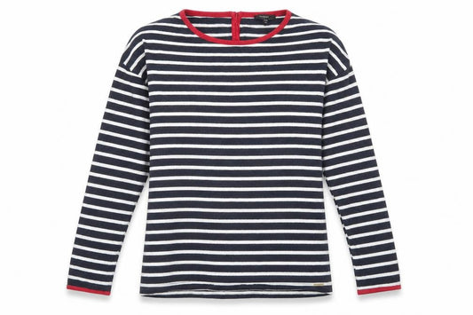 Autograph Girls Blue Round Neck Striped Cotton Pullover Jumper Size 15-16 Years Button