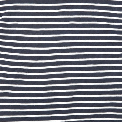 Brand and care label for Autograph girls’ blue round neck striped cotton jumper, size 15-16, years button