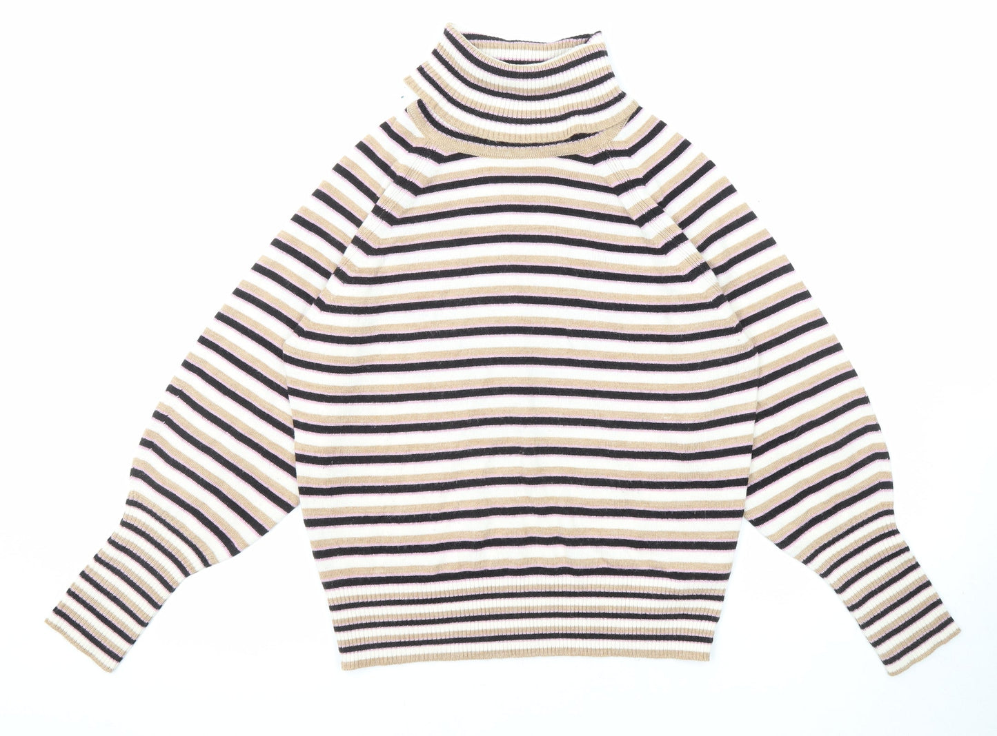Marks and Spencer Womens Multicoloured Roll Neck Striped Acrylic Pullover Jumper Size XS