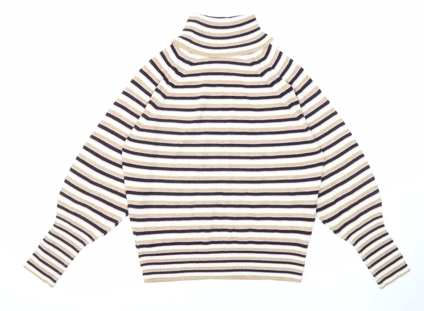 Marks and Spencer Womens Multicoloured Roll Neck Striped Acrylic Pullover Jumper Size XS