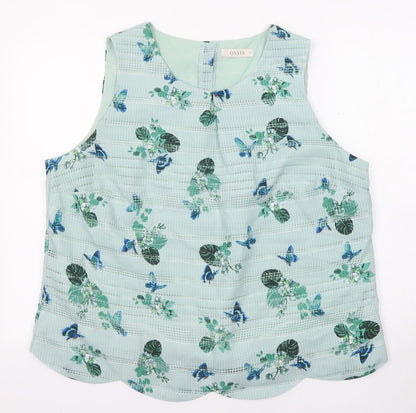Oasis Womens Blue Floral Polyester Basic Tank Size 22 Round Neck - Butterfly