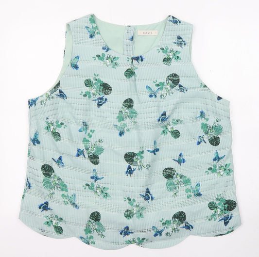 Oasis Womens Blue Floral Polyester Basic Tank Size 22 Round Neck - Butterfly