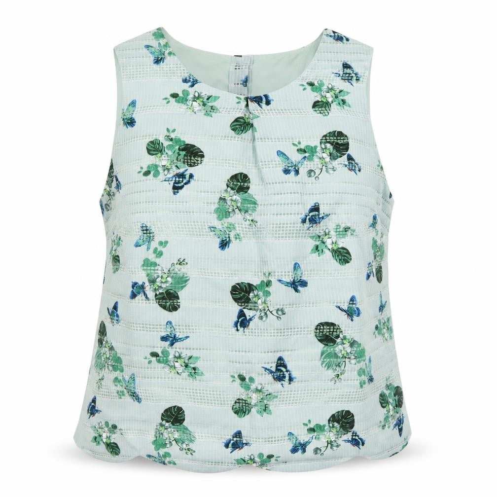 Oasis Womens Blue Floral Polyester Basic Tank Size 22 Round Neck - Butterfly