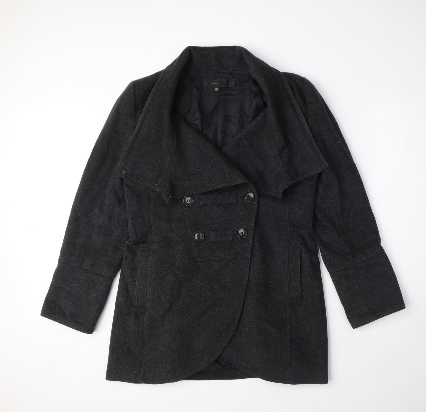 Zara Womens Grey Pea Coat Coat Size M Button