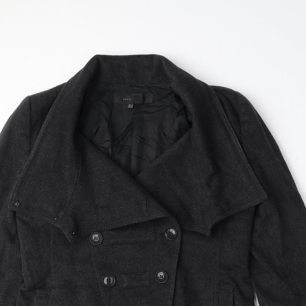 Zara Womens Grey Pea Coat Coat Size M Button