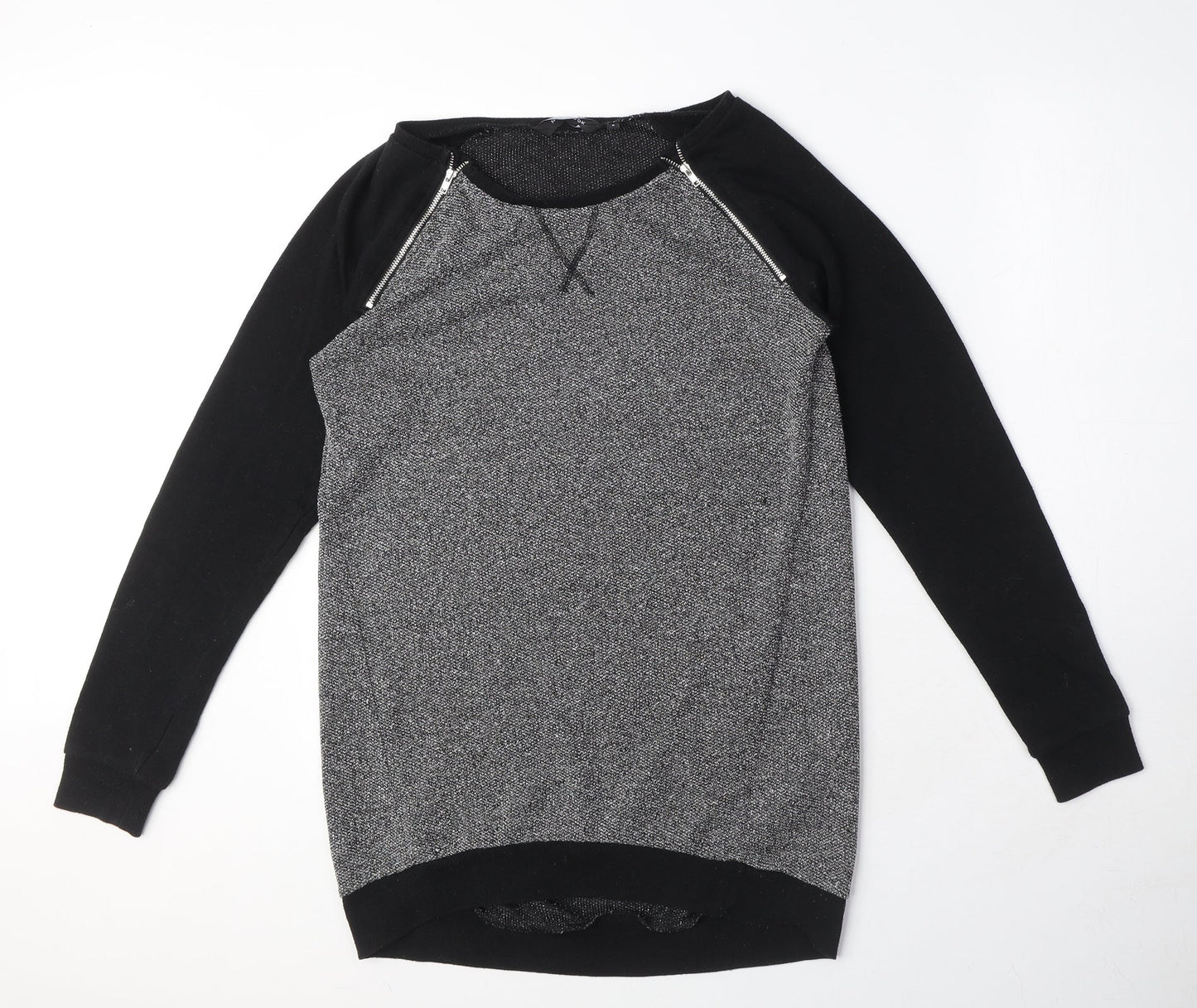 New Look Womens Grey Polyester Pullover Sweatshirt Size 8 Pullover - Zip Detail