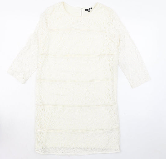 Warehouse Womens Ivory Polyamide A-Line Size 10 Round Neck Hook & Eye