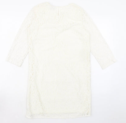 Warehouse Womens Ivory Polyamide A-Line Size 10 Round Neck Hook & Eye