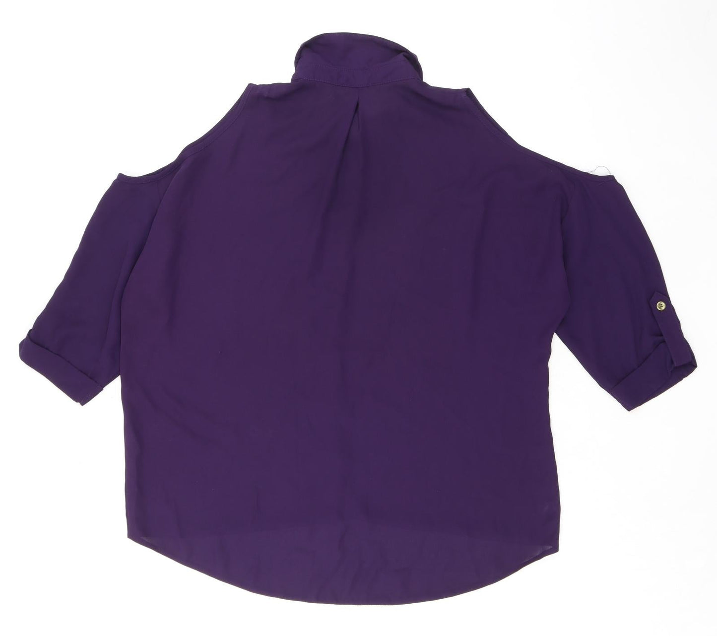 Select Womens Purple Polyester Basic Button-Up Size 12 Collared - Cold Shoulder