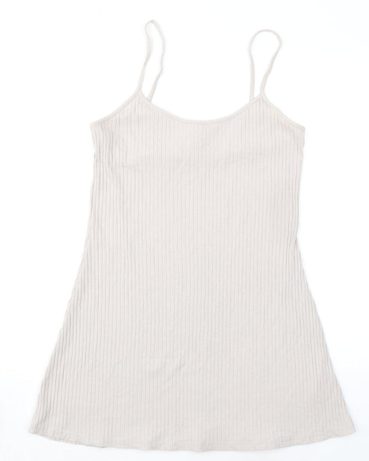 H&M Womens Beige Cotton A-Line Size M Round Neck Pullover - Ribbed