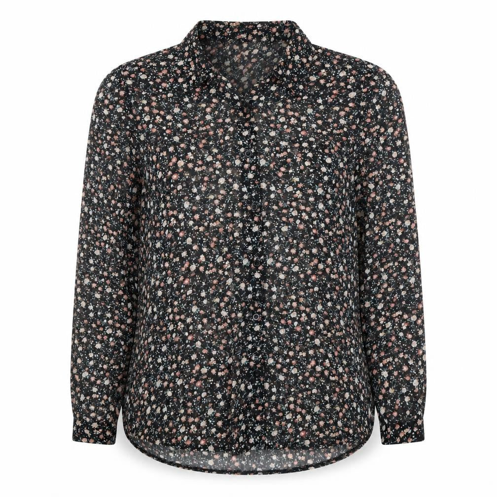 Cameo Rose Womens Black Floral Polyester Basic Button-Up Size 10 Collared