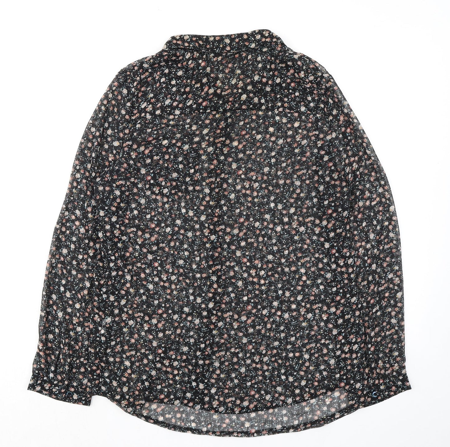 Cameo Rose Womens Black Floral Polyester Basic Button-Up Size 10 Collared