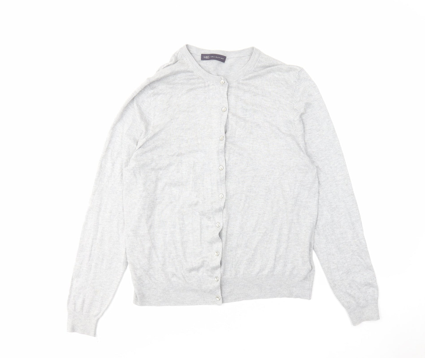 Marks and Spencer Womens Grey Round Neck Viscose Cardigan Jumper Size 18