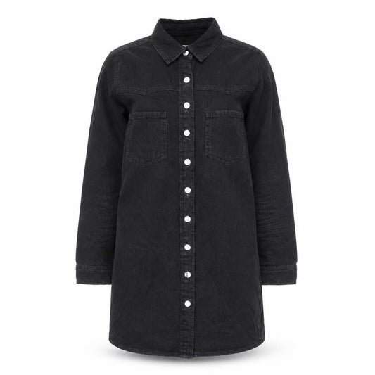 Denim & Co. Womens Black Cotton Shirt Dress Size 10 Collared Button